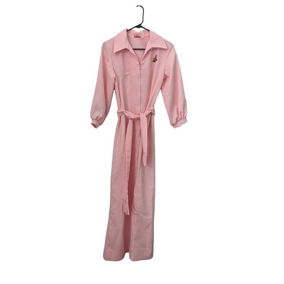 Vintage Avon Roses Hostess Gown  Robe  size M  half zip belted long - Picture 1 of 11